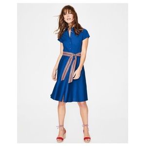 Boden Sophia Blue belted flare shirt dress